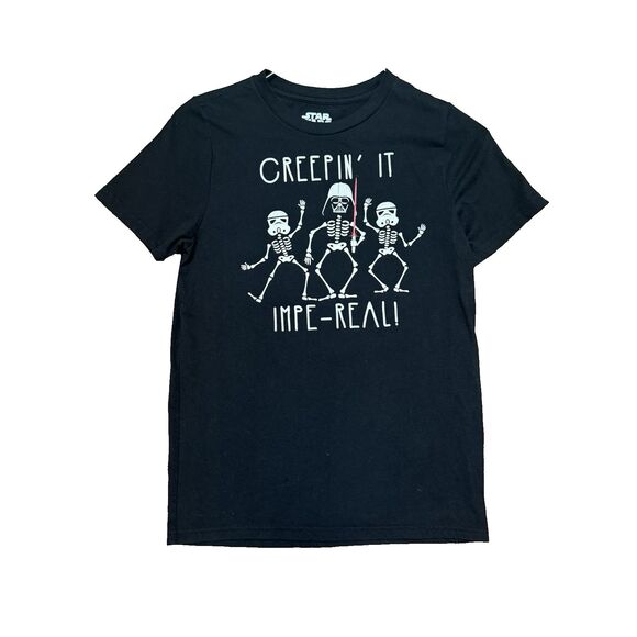 Glow In Dark Star Wars Creepin It Impe Real TShirt Skeletons Vader Youth Boys XL - Picture 1 of 5